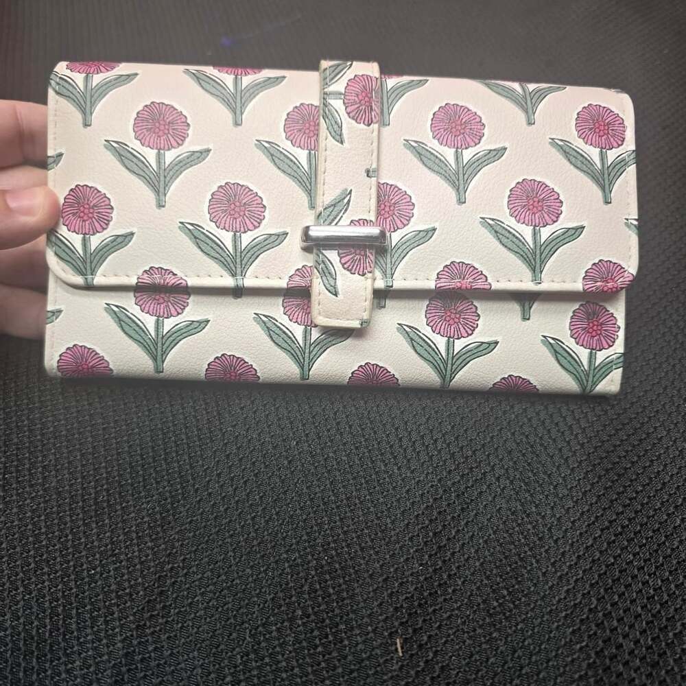 Unbranded Floral Wallet Pink Green Flower Print Snap Closure